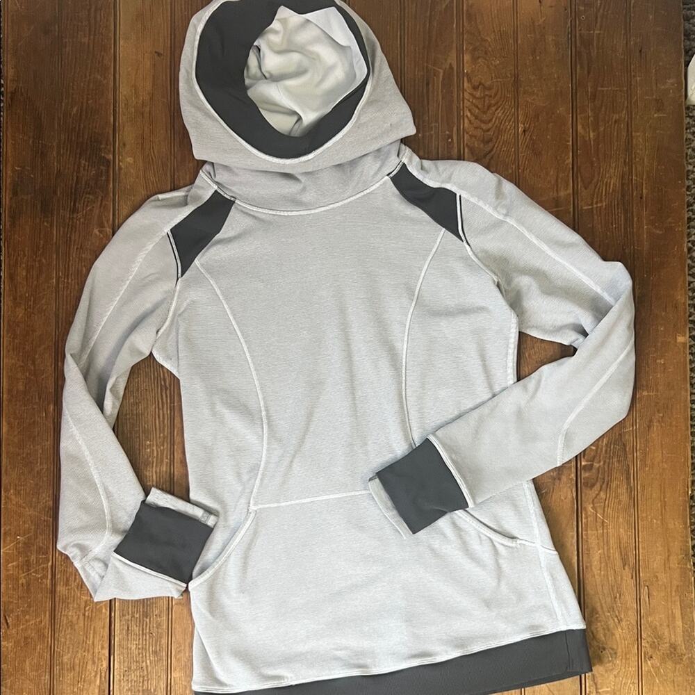 Light Gray Hooded Women's Performance Sweater with Charcoal Accents Brand New